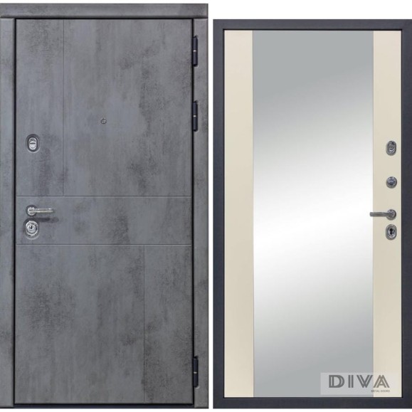 Дверь DIVA 48 (2050x960 мм; зеркало; правая; бетон темный - Д15; софт шампань) УТ-00075131