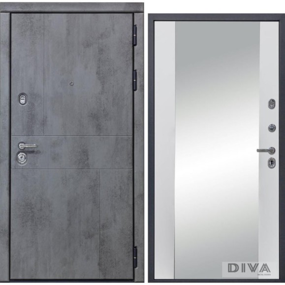 Дверь DIVA 48 (2050x960 мм; зеркало; правая; бетон темный - Д15 белый софт) УТ-00073557