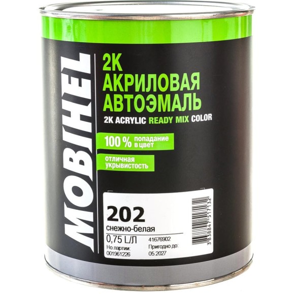 Краска Mobihel 202 Белая 2К, акриловая, банка, 0.75 л 41676902 Краска Mobihel 202 Белая 2К, акриловая, банка, 0.75 л 41676902