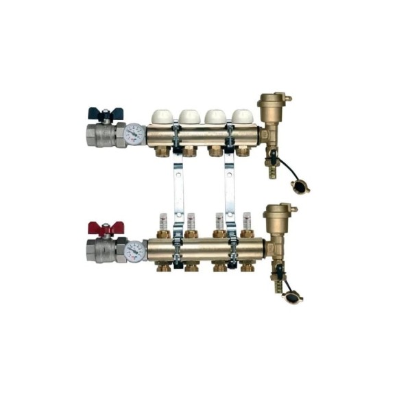 Коллекторная группа Tiemme 4 отвода 1" с расходомерами, латунь 3870005 / 3871G060504 Коллекторная группа Tiemme 4 отвода 1" с расходомерами, латунь 3870005 / 3871G060504