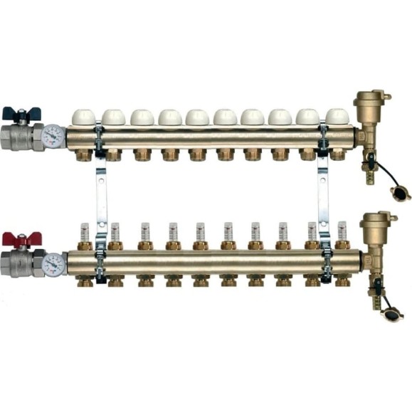 Коллекторная группа Tiemme 10 отводов 1" с расходомерами, латунь 3870011 / 3871G060510 Коллекторная группа Tiemme 10 отводов 1" с расходомерами, латунь 3870011 / 3871G060510