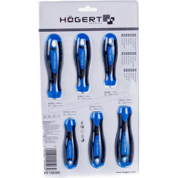 Набор отверток HOEGERT TECHNIK 6 шт, сталь S2 HT1S095