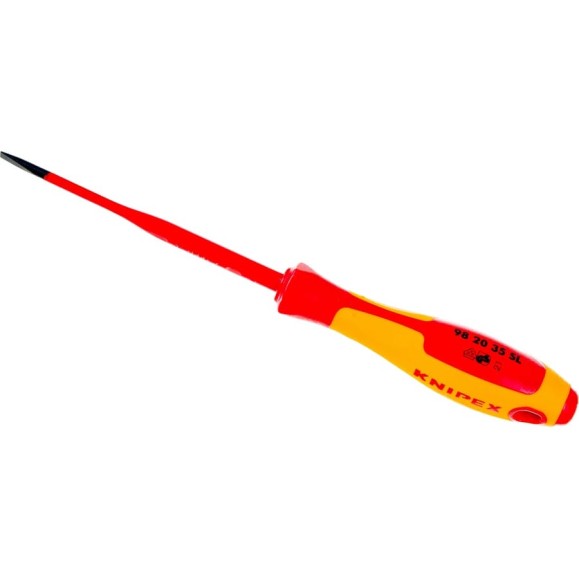 Отвертка Knipex VDE шлицевая плоская SL 3.5x0.6x100 мм, тонкая, длина 202 мм KN-982035SL