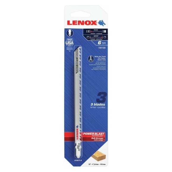 Пилка для лобзика по дереву C416TL 3 шт, 6 TPI, 152 мм Lenox 1991500 Пилка для лобзика по дереву C416TL 3 шт, 6 TPI, 152 мм Lenox 1991500