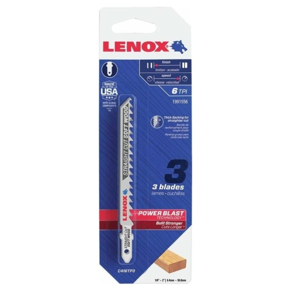Пилка для лобзика по дереву C416TP 3 шт, 6 TPI, 102 мм Lenox 1991556 Пилка для лобзика по дереву C416TP 3 шт, 6 TPI, 102 мм Lenox 1991556