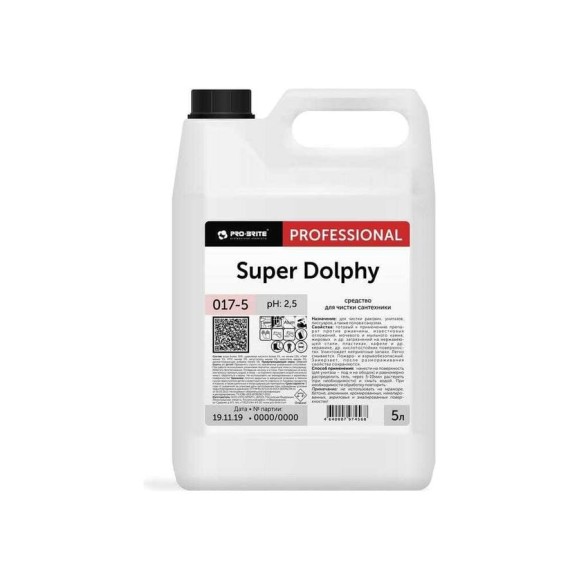 Средство для уборки сантехнических блоков PRO-BRITE Dolphy кислотное, концентрат, гель, 5 л 605264