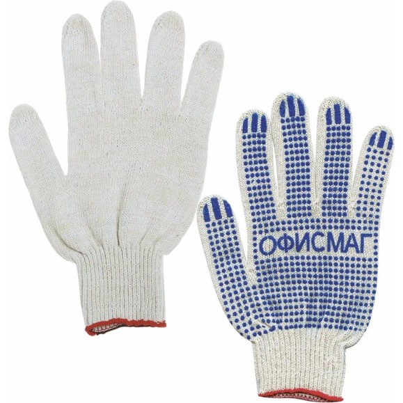 Хлопчатобумажные перчатки ОФИСМАГ 5 Пар, 10 класс, 40-42 г, 116 текс, Пвх точка, Люкс, белые 605504