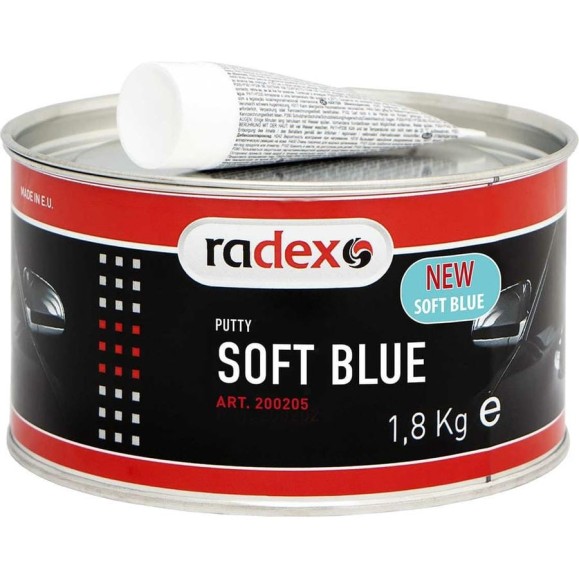 Полиэфирная наполняющая шпатлевка Radex soft blue с отвердителем, 1,8 кг 200205