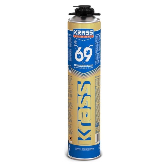 Монтажная пена KRASS Professional  v69 пистолетная, зима, 0.89 л ЛА-00000749