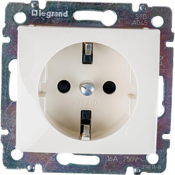 Розетка Legrand с заземлением Legrand Valena со шторками 16А 250В безвинтовые зажимы слоновая кость 774122