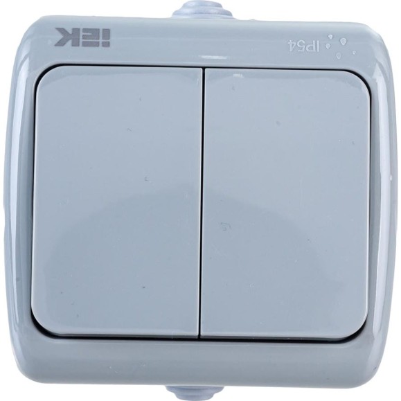Двухклавишный выключатель IEK ВС-20-2-0-A, открытой установки, 10А, IP54, AQUATIC EVA20-K03-10-54