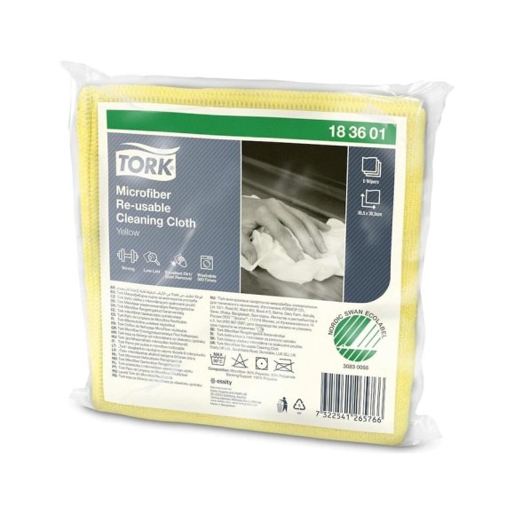 Многоразовые салфетки из микрофибры TORK 1 пачка 6 штук, 30x30 см, жёлтые, 240 г/м2 183601 607931