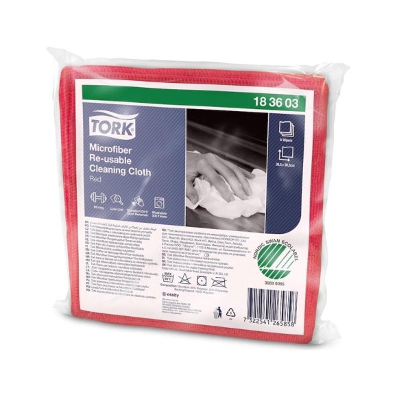 Многоразовые салфетки из микрофибры TORK 1 пачка 6 штук, 30x30 см, красные, 240 г/м2 183603 607933
