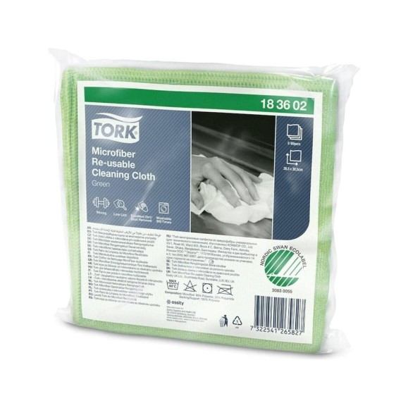 Многоразовые салфетки из микрофибры TORK 1 пачка 6 штук, 30x30 см, зелёные, 240 г/м2 183602 607932