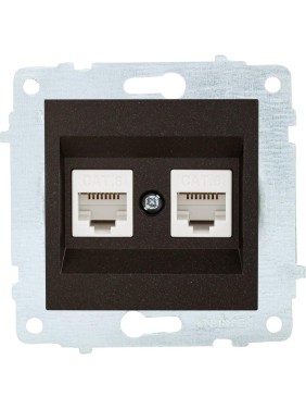 Механизм компьютерной 2-местной розетки RJ45 OVIVO CAT6, черный металлик, 600-000317-230