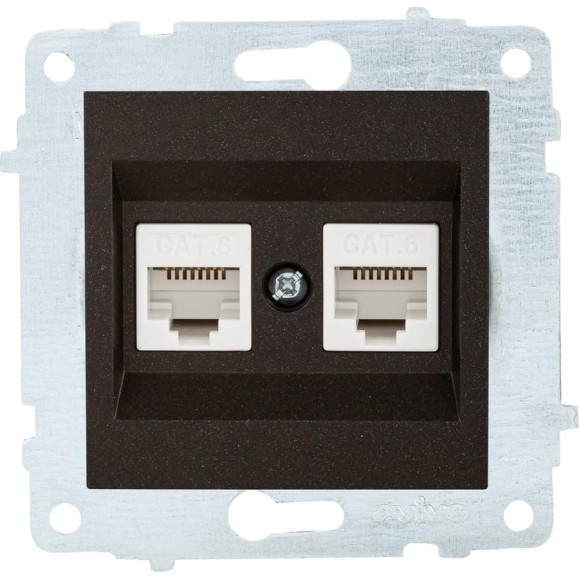 Механизм компьютерной 2-местной розетки RJ45 OVIVO CAT6, черный металлик, 600-000317-230 Механизм компьютерной 2-местной розетки RJ45 OVIVO CAT6, черный металлик, 600-000317-230