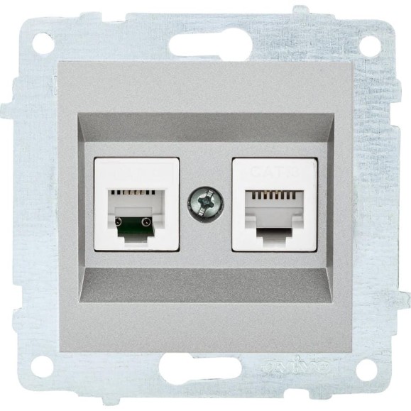 Механизм компьютерной+телефонной розетки OVIVO RJ45 CAT6+RJ11, серебро, 600-000310-234
