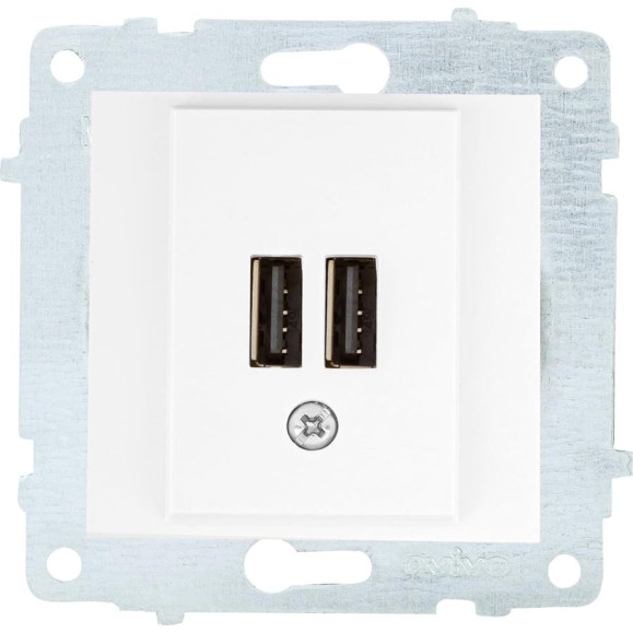 Механизм розетки USB OVIVO 5V-2A 2 порта, белый, 600-000301-247 Механизм розетки USB OVIVO 5V-2A 2 порта, белый, 600-000301-247