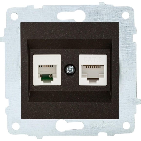 Механизм компьютерной+телефонной розетки OVIVO RJ45 CAT6+RJ11, черный металлик, 600-000317-234