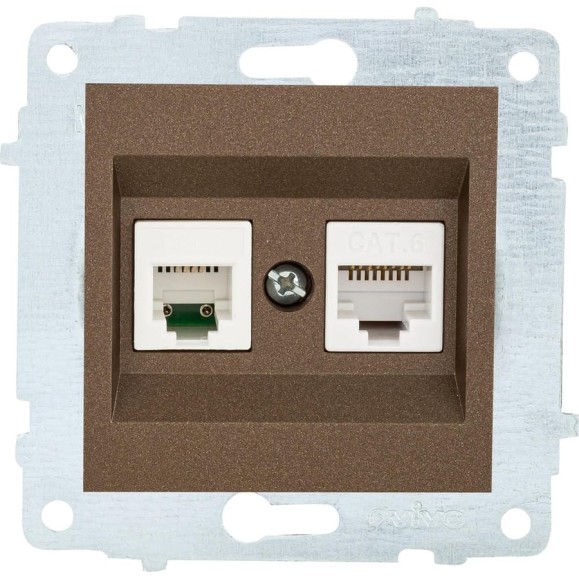Механизм компьютерной+телефонной розетки OVIVO RJ45 CAT6+RJ11, мокко 600-000319-234