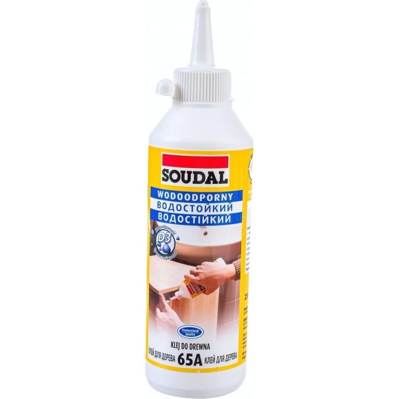 Водостойкий клей для дерева SOUDAL 65А на основе ПВА дисперсии 250 мл D3 107626 Водостойкий клей для дерева SOUDAL 65А на основе ПВА дисперсии 250 мл D3 107626