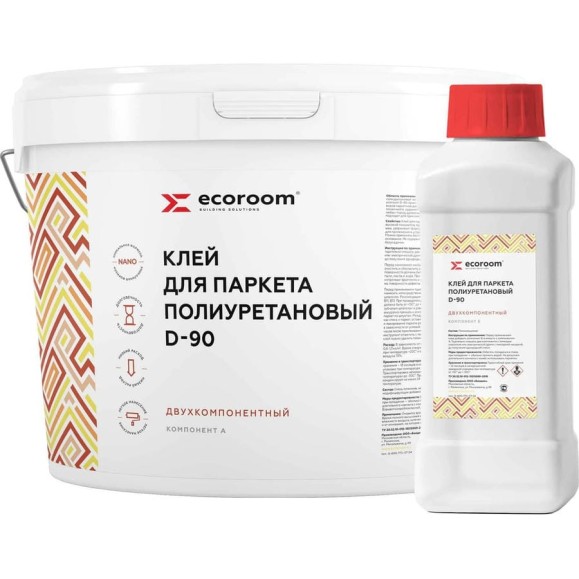 Полиуретановый клей ECOROOM 2К D-90 для паркета, 10 кг, комплект из 2-х частей: А+Б Е-PUКлей -14488 Полиуретановый клей ECOROOM 2К D-90 для паркета, 10 кг, комплект из 2-х частей: А+Б Е-PUКлей -14488