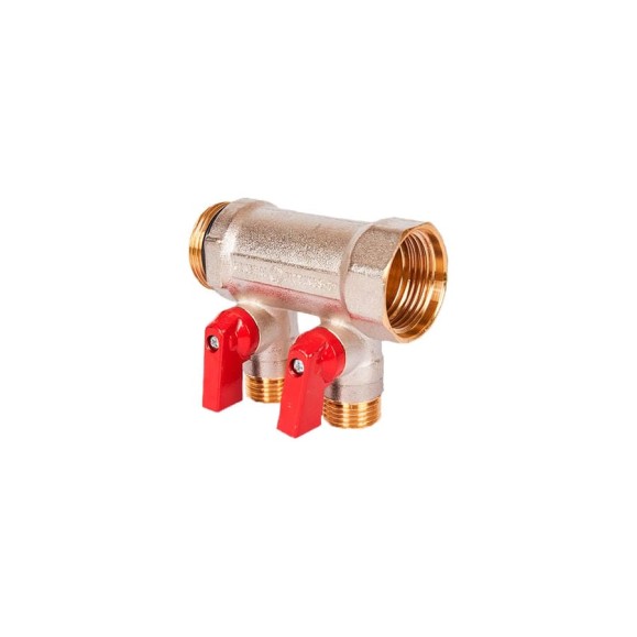 Коллектор с шаровыми кранами STOUT Smb 6210 341202 3/4", 2 отвода 1/2", красные ручки RG0091AACQLTJJ