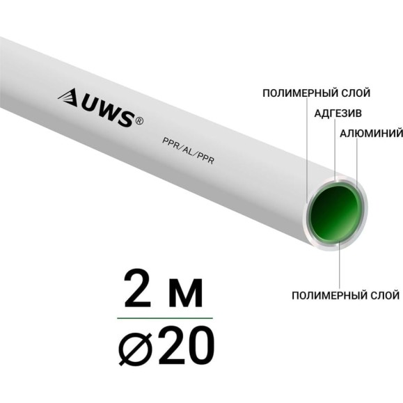 Многослойная труба UWS STANDART PPR-AL-PPR 20х2, штанга 2 м P-20-2 211360
