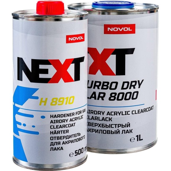 Акриловый лак и отвердитель NOVOL NEXT TURBO DRY KLAR 8000, 2К, сверхпрочный, сверхбыстрый, банка 1л 90994-90905 Акриловый лак и отвердитель NOVOL NEXT TURBO DRY KLAR 8000, 2К, сверхпрочный, сверхбыстрый, банка 1л 90994-90905