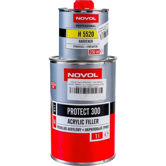 Грунт Novol PROTECT 300 MS 2К акрил. банка 1л, с отвердителем 0.2л черный X6118642