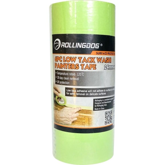 Малярная лента ROLLINGDOG Low Tack Washi Tape 24 мм х 18 м, 6 шт., для деликатных поверхностей 81389