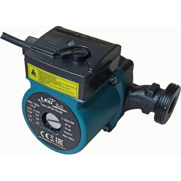 Циркуляционный насос LEO LRP 25-70/180, 105/130/150 Вт, 220В, Q 37/50/67 лмин, Hmax 5.2/6/6.3 м 1089