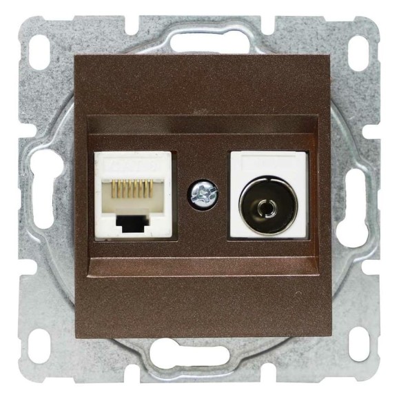 Розетка Metronex Electric Exclusive Champagne Metallic ТВ + сетевого кабеля LAN без рамки FRZ00050503BEL