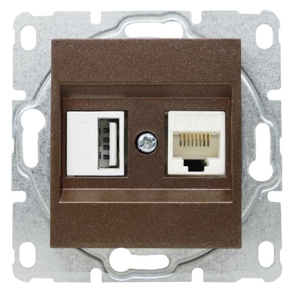 Розетка Metronex Electric Exclusive Champagne Metallic USB + сетевого кабеля LAN без рамки FRZ00050502BSH
