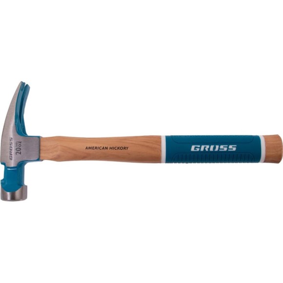 Молоток-гвоздодер GROSS 560 г, угол 75, магнит, обрезиненная рукоятка american hickory 10419