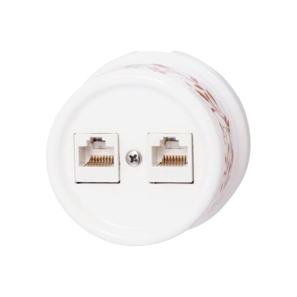 Розетка Bironi rj45 информационная двойная, керамика, цвет белый, декор d6/2 B1-302-01-D6/2
