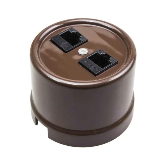 Розетка Bironi rj45 информационная двойная, пластик, цвет коричневый B1-302-22