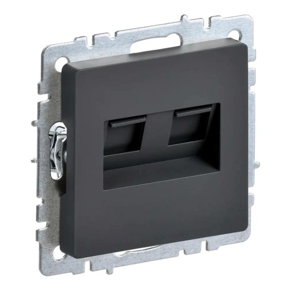 Двойная розетка IEK Brite rj11+rj45 рк/т12-брг категория 5e, графит BR-KT20-O-1-K53