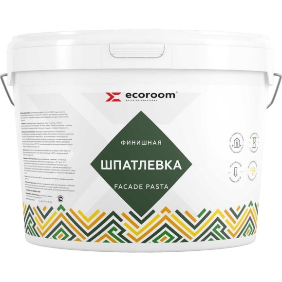 Фасадная шпатлевка ECOROOM Fasade pasta белый, 16 кг Е-Шп-22/16 Фасадная шпатлевка ECOROOM Fasade pasta белый, 16 кг Е-Шп-22/16