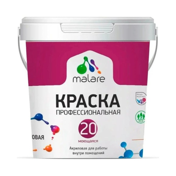 Краска MALARE Евро 20 для стен, потолков и обоев, скайдайвер, 3,9 кг КЕВРО20СКАМ0390