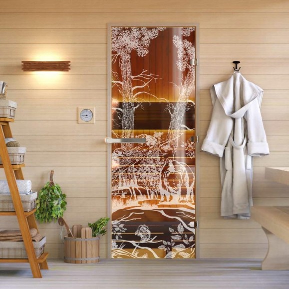 Дверь для бани DoorWood Мишка в лесу бронза, 2000x800 мм УТ-00014697