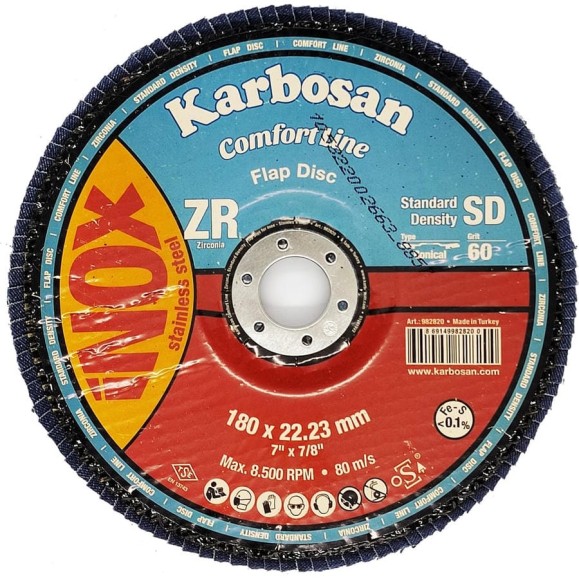 Диск лепестковый INOX 180х22 мм низкой плотности Karbosan KAR-982820 Диск лепестковый INOX 180х22 мм низкой плотности Karbosan KAR-982820
