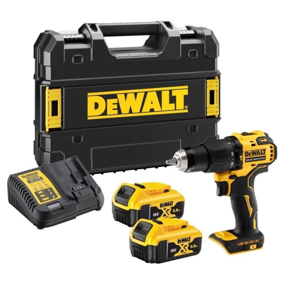 Ультракомпактная бесщёточная ударная дрель-шуруповерт DEWALT 18 В XR, БЗП патрон 13 мм, 2 батареи 5.0Ач DCD709P2T-QW