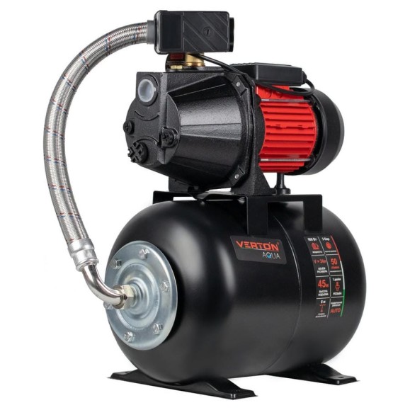 Насосная станция VERTON AQUA PS900C/24 900 Вт, 50 л/мин, 24 л, гл. 8 м, высота 45 м, 1", 3 бар 01.13297.13547