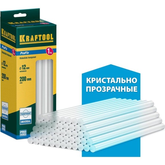 Клеевые прозрачные стержни KRAFTOOL ProFix 50 шт, 11-12x200 мм, 1 кг 06848-12