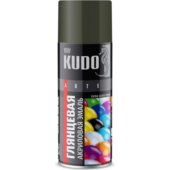 Аэрозольная краска в баллончике KUDO быстросохнущая акриловая универсальная глянцевая RAL 6014 хаки KU-A6014