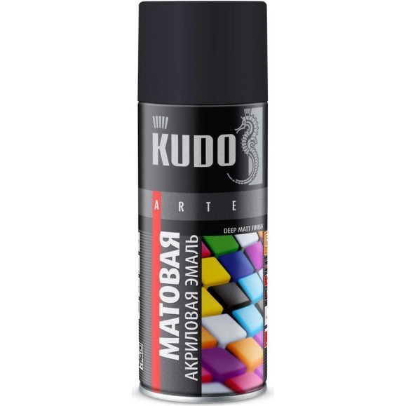 Аэрозольная краска в баллончике KUDO быстросохнущая акриловая универсальная матовая RAL 9005 чёрная KU-A9005M