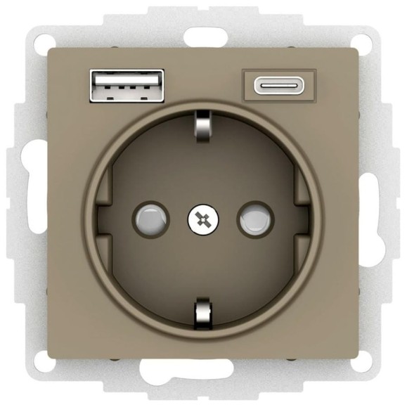 Розетка Systeme Electric Atlasdesign 16а c 2 usb a+c, 5в/2,4а/3,0а, 2x5в/1,5а, механизм, шампань ATN000532 Розетка Systeme Electric Atlasdesign 16а c 2 usb a+c, 5в/2,4а/3,0а, 2x5в/1,5а, механизм, шампань ATN000532
