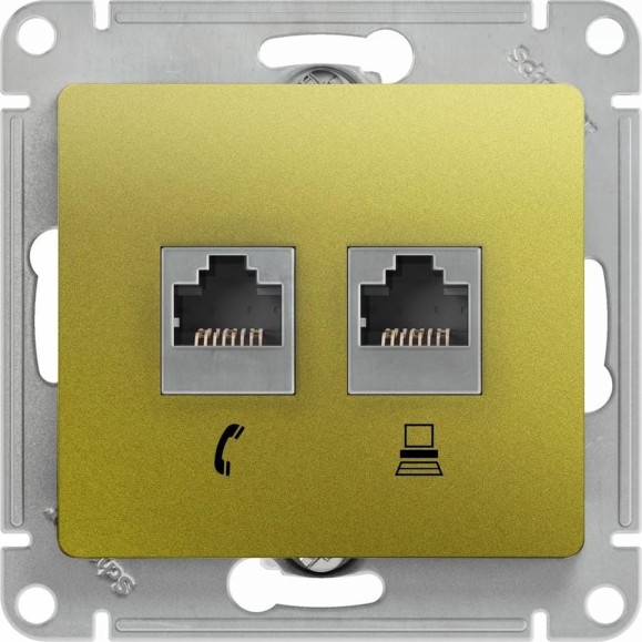 Механизм двойной розетки Systeme Electric Glossa rj11+rj45, категория 5e, фисташковый GSL001085