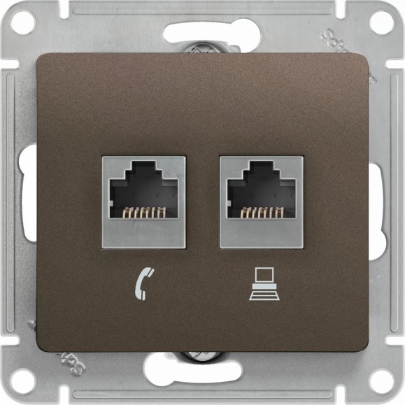 Механизм двойной розетки Systeme Electric Glossa rj11+rj45, категория 5e, шоколад GSL000885 Механизм двойной розетки Systeme Electric Glossa rj11+rj45, категория 5e, шоколад GSL000885
